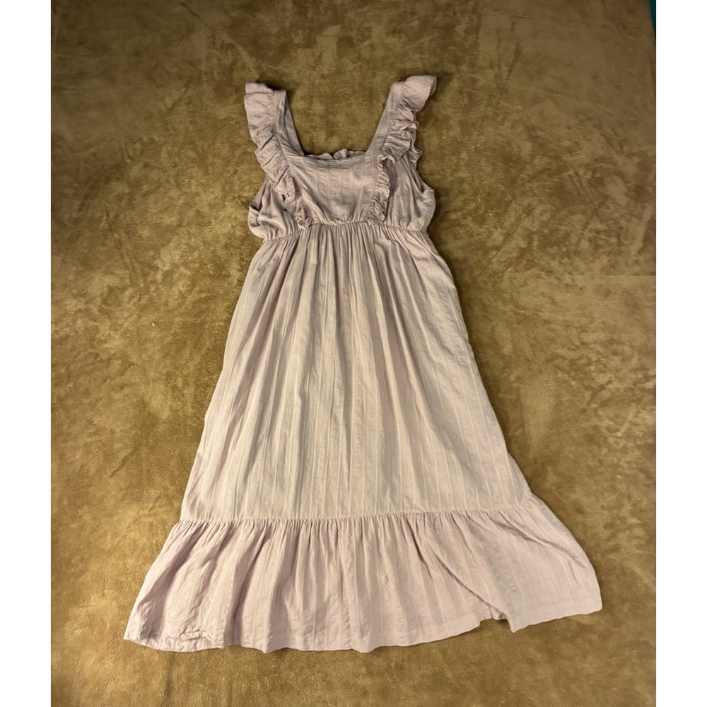 Crane & Gather Dress Light Lavender Eyelet Stripe Ruffle Maxi Dress Sleeveless L